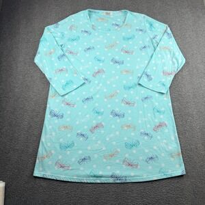 Enjoynight Women's XL Aqua Blue Butterfly Polka Dot 3/4 Sleeve Sleep Shirt Dress